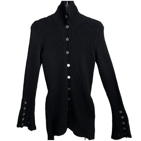 TRINA TURK 100% wool sweater dress black long Flared sleeve Button‎ up Sz S - Picture 1 of 16